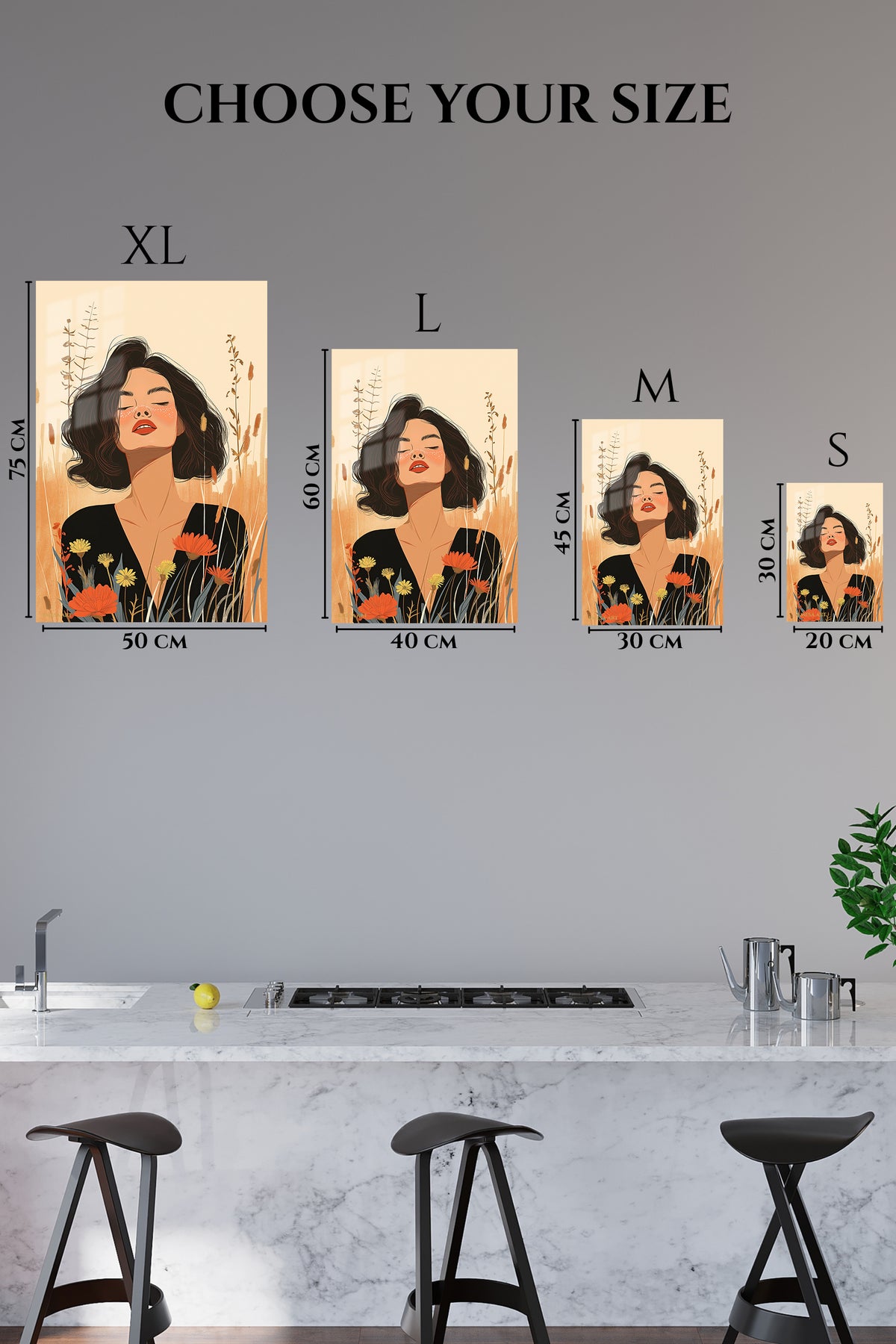 EMESA metal wall art size comparison guide for Wildflower Reverie