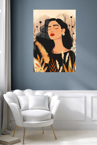 Serene Woman Among Wildflowers metal wall art displayed in a contemporary living space