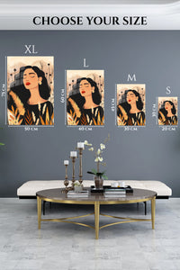 EMESA metal wall art size comparison guide for Serene Woman Among Wildflowers