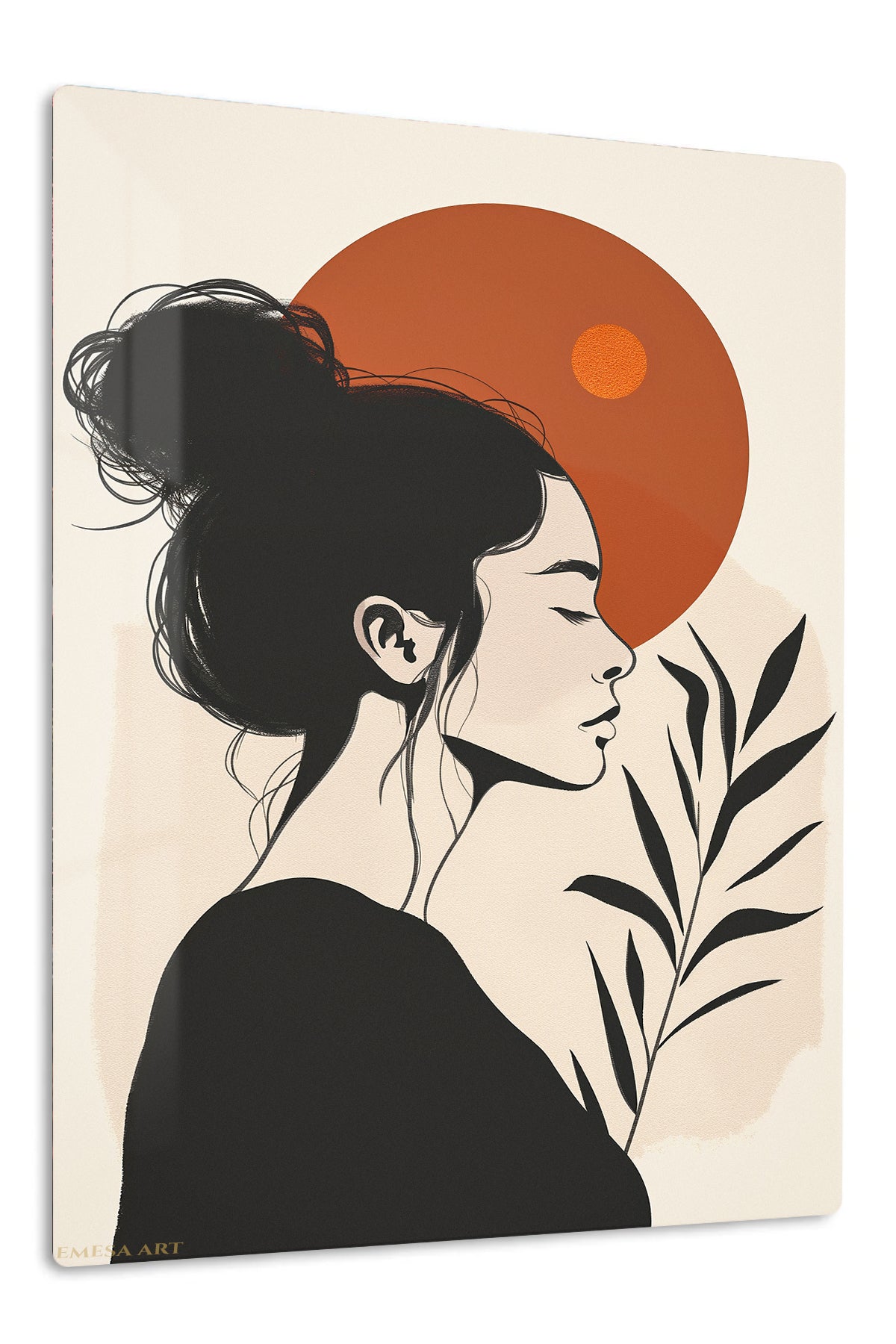 Terracotta Sun Portrait premium metal wall art – front view