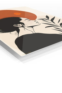 Terracotta Sun Portrait premium metal wall art – angled view