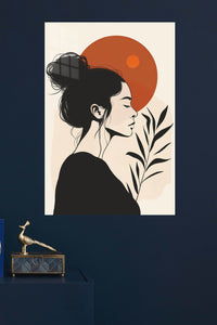 Terracotta Sun Portrait metal wall art displayed in a modern interior