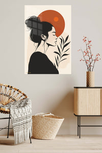 Terracotta Sun Portrait metal wall art displayed in a contemporary living space