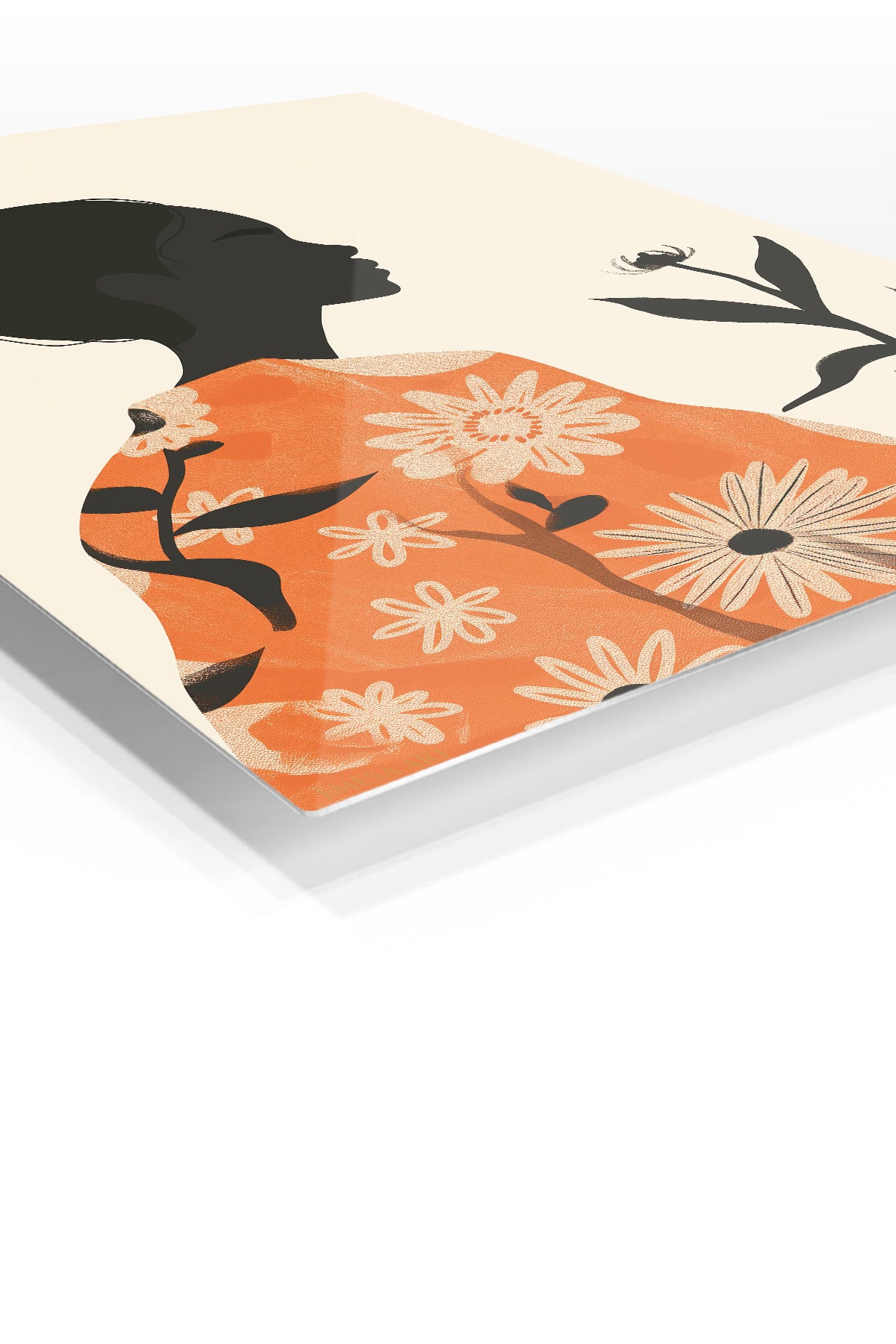 Floral Silhouette in Terracotta premium metal wall art – angled view