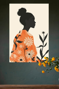 Floral Silhouette in Terracotta metal wall art displayed in a modern interior