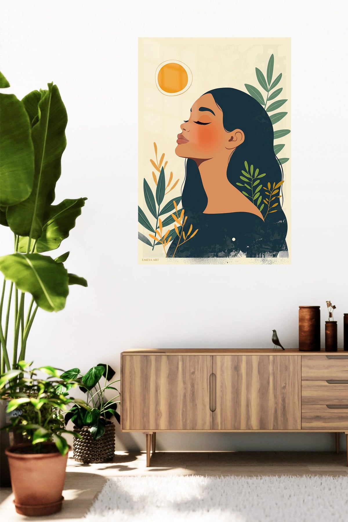 Sunlit Botanical Reverie metal wall art displayed in a contemporary living space