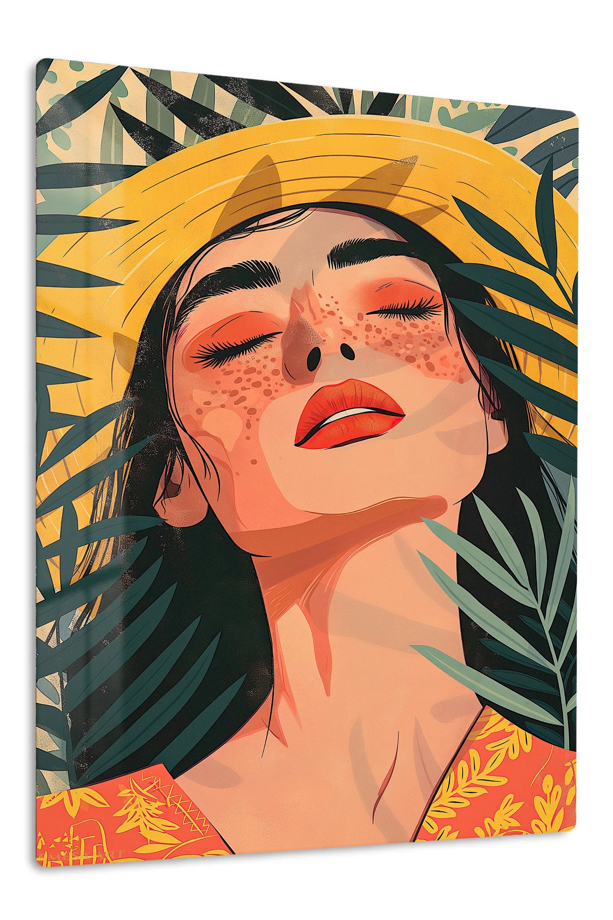 Tropical Sunhat Portrait premium metal wall art – front view