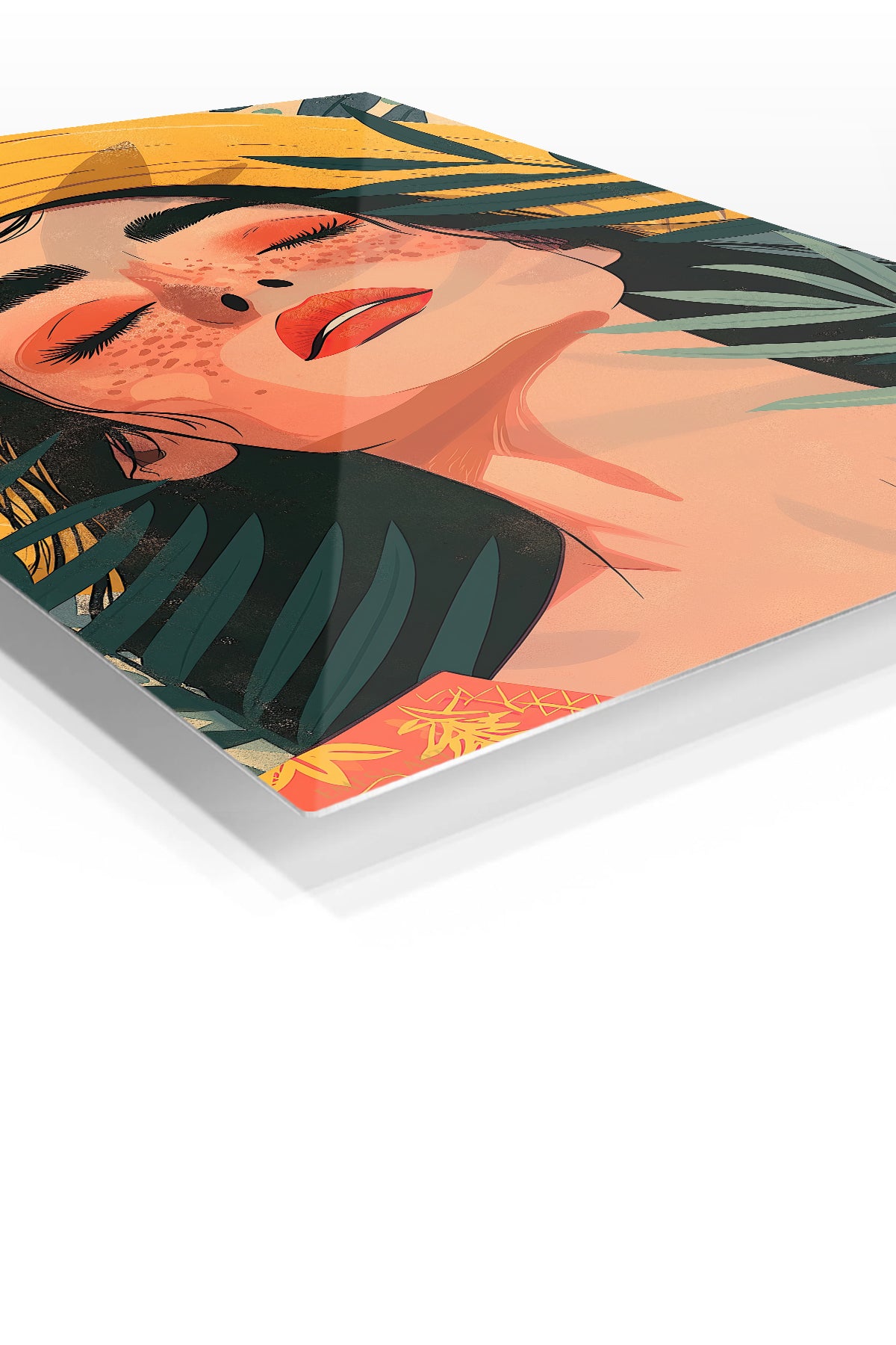 Tropical Sunhat Portrait premium metal wall art – angled view