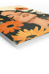 Sunflower Reverie Portrait premium metal wall art – angled view