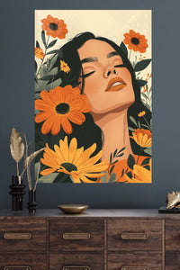 Sunflower Reverie Portrait metal wall art displayed in a modern interior