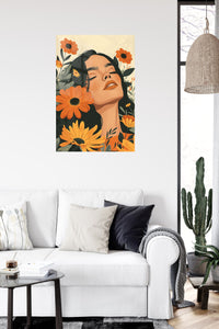 Sunflower Reverie Portrait metal wall art displayed in a contemporary living space