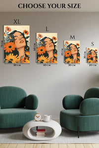 EMESA metal wall art size comparison guide for Sunflower Reverie Portrait