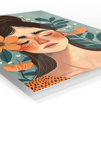 Floral Reverie Portrait premium metal wall art – angled view