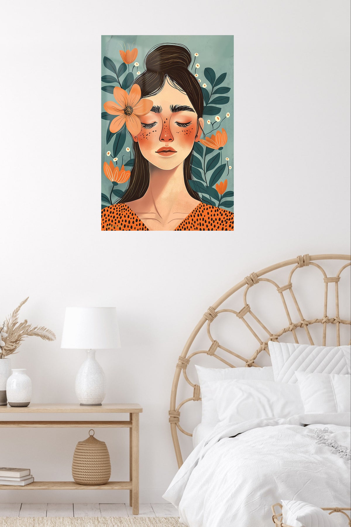 Floral Reverie Portrait metal wall art displayed in a contemporary living space