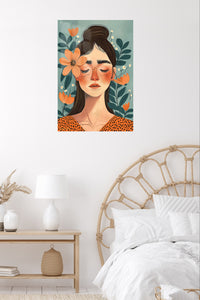 Floral Reverie Portrait metal wall art displayed in a contemporary living space