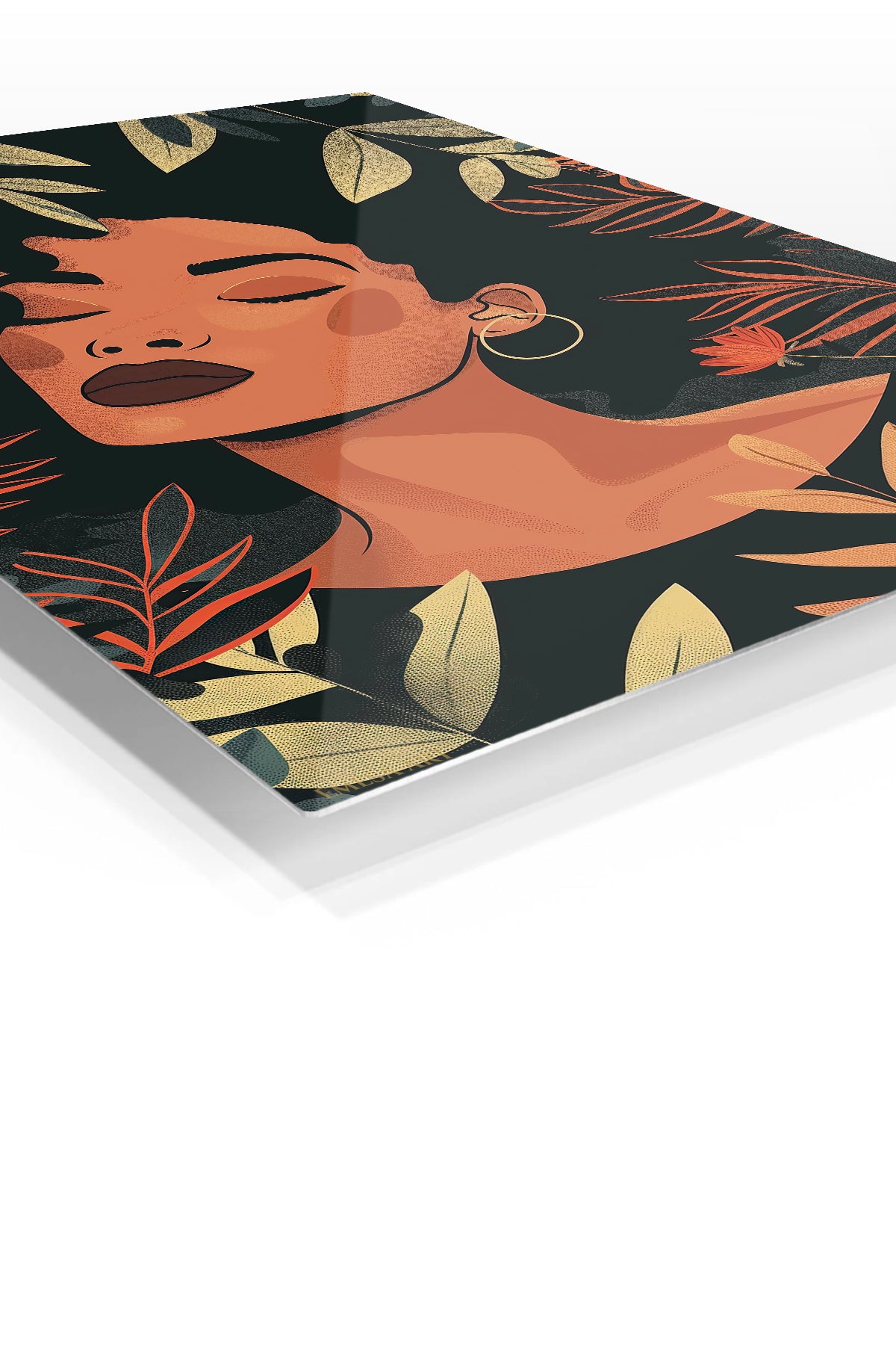 Tropical Floral Portrait premium metal wall art – angled view