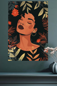 Tropical Floral Portrait metal wall art displayed in a modern interior
