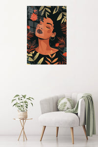 Tropical Floral Portrait metal wall art displayed in a contemporary living space