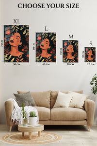 EMESA metal wall art size comparison guide for Tropical Floral Portrait