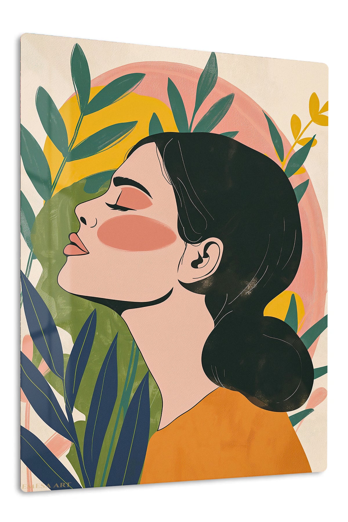 Botanical Profile in Warm Sunset premium metal wall art – front view