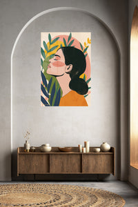 Botanical Profile in Warm Sunset metal wall art displayed in a contemporary living space