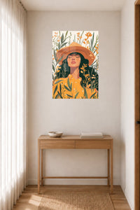 Sunlit Wildflower Muse metal wall art displayed in a contemporary living space