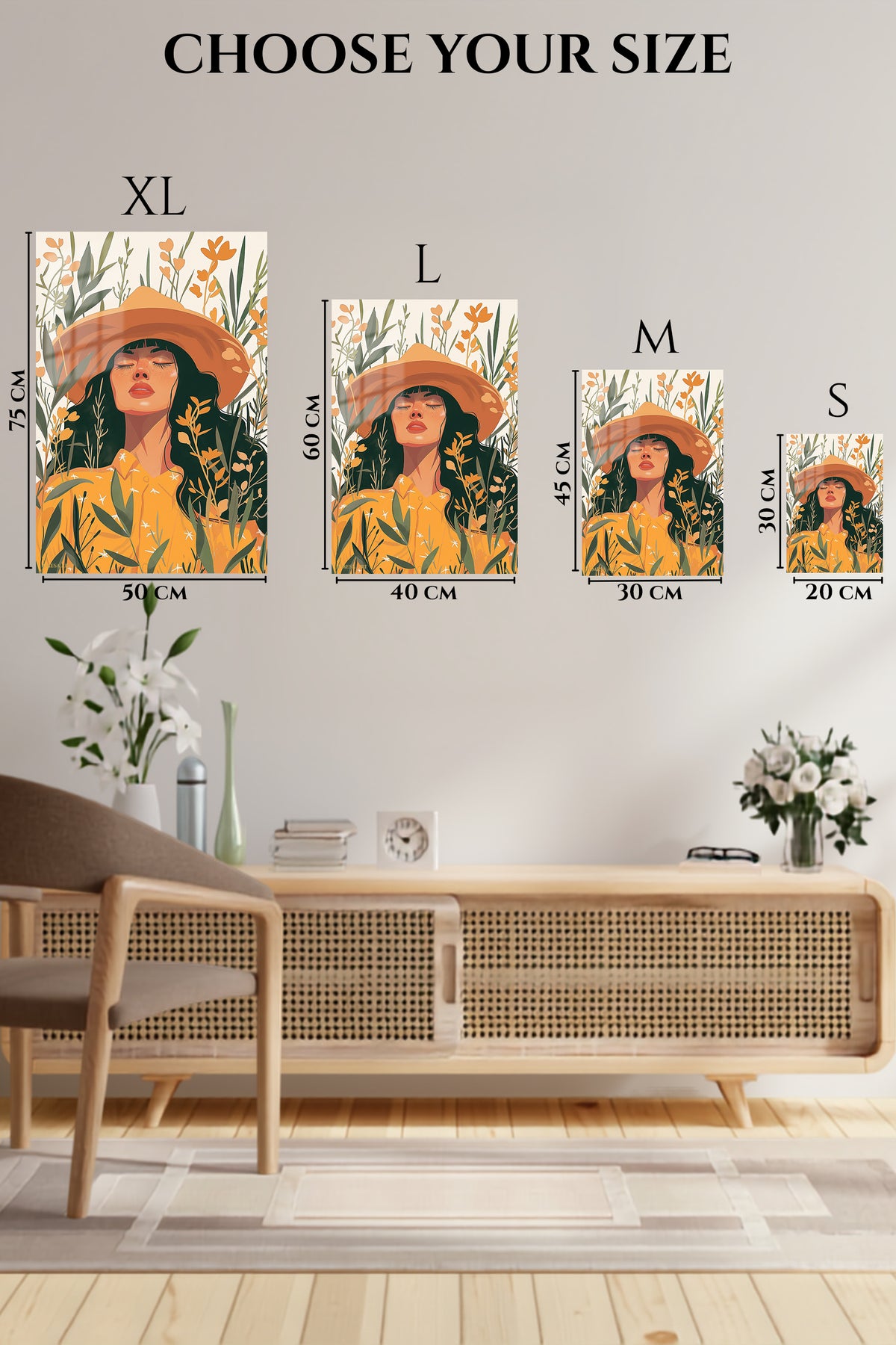 EMESA metal wall art size comparison guide for Sunlit Wildflower Muse