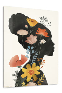 Wildflower Woman Silhouette premium metal wall art – front view