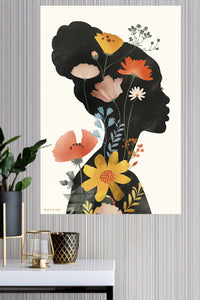 Wildflower Woman Silhouette metal wall art displayed in a modern interior