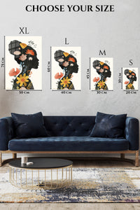 EMESA metal wall art size comparison guide for Wildflower Woman Silhouette