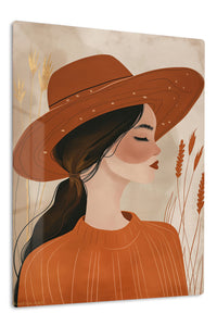 Terracotta Hat Portrait premium metal wall art – front view