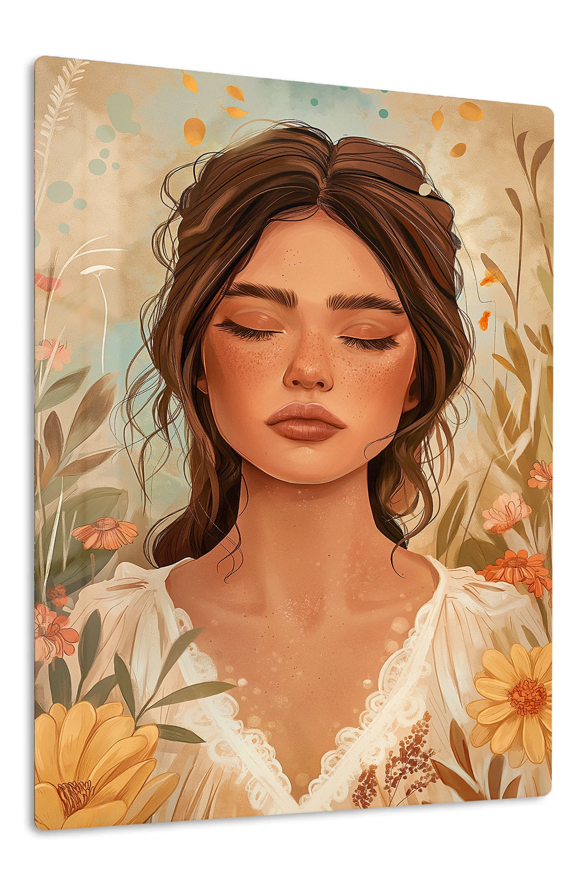 Serene Floral Muse premium metal wall art – front view