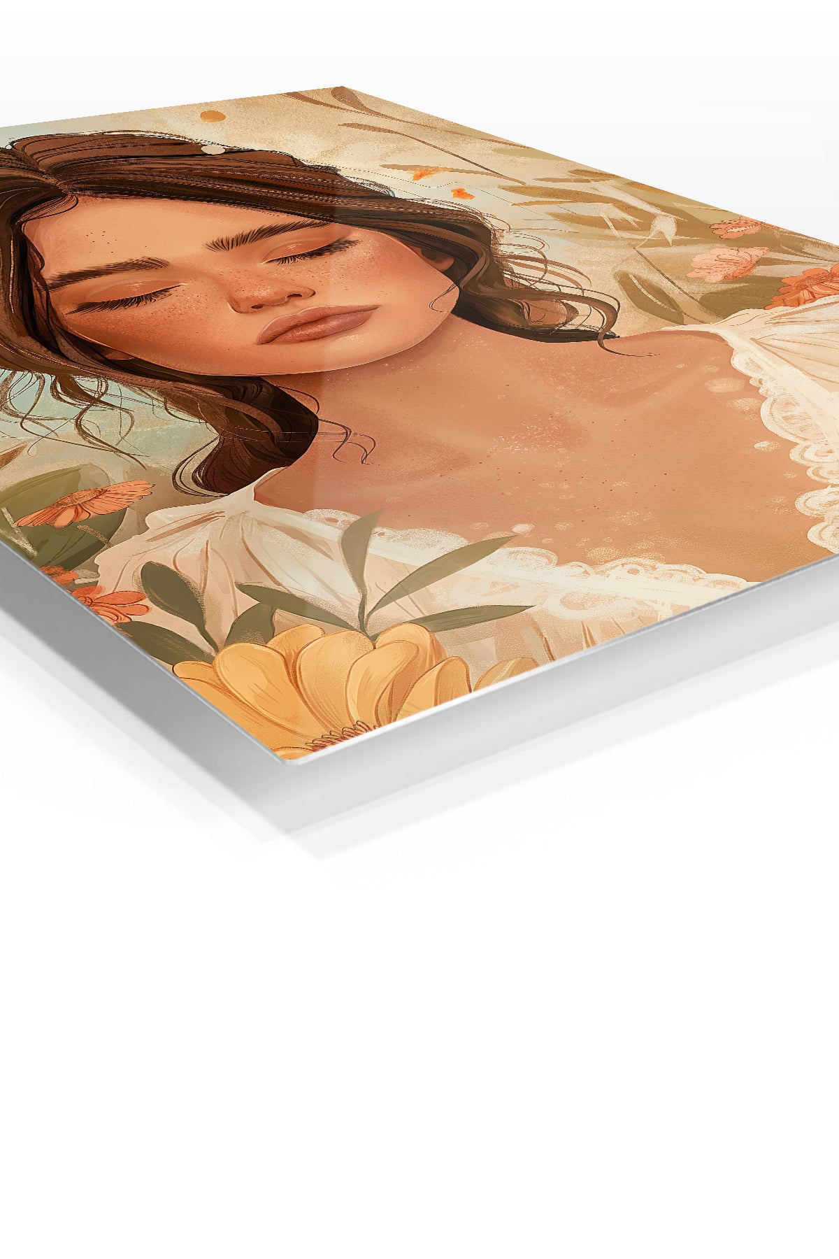 Serene Floral Muse premium metal wall art – angled view