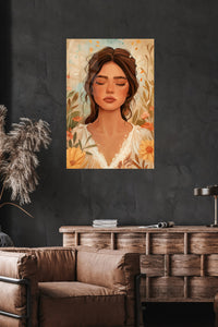 Serene Floral Muse metal wall art displayed in a modern interior