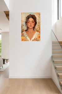 Serene Floral Muse metal wall art displayed in a contemporary living space