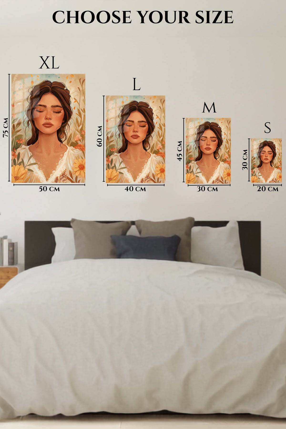 EMESA metal wall art size comparison guide for Serene Floral Muse
