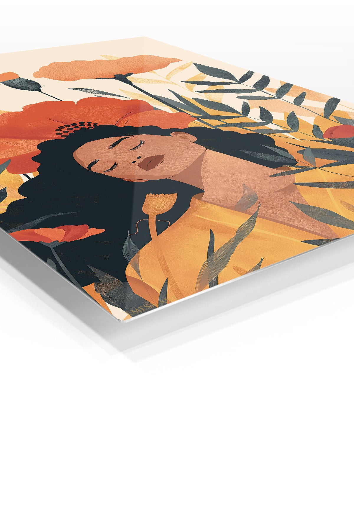 Poppy Reverie premium metal wall art – angled view