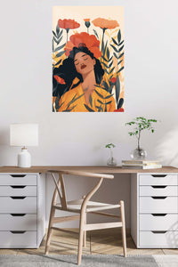 Poppy Reverie metal wall art displayed in a contemporary living space