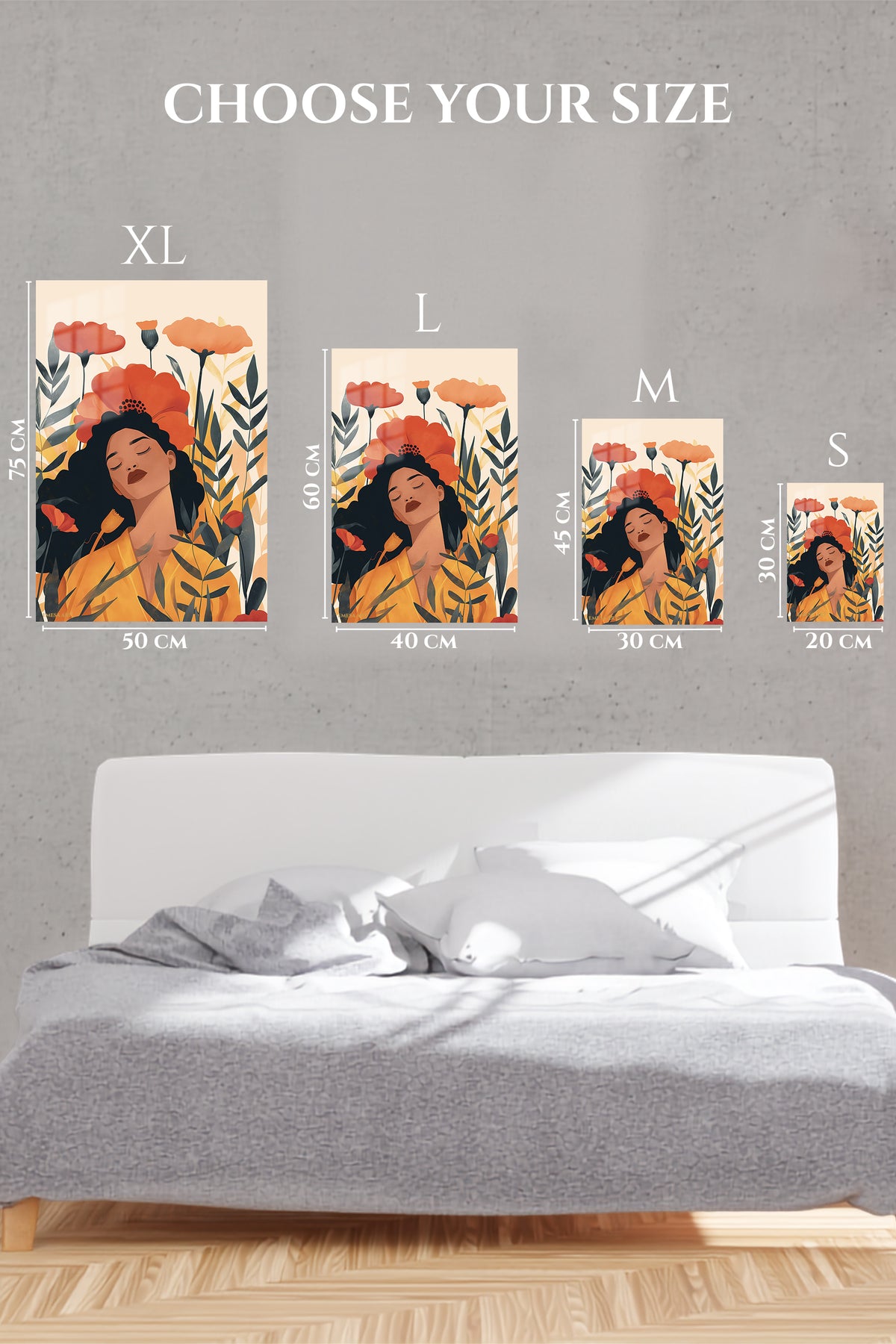 EMESA metal wall art size comparison guide for Poppy Reverie