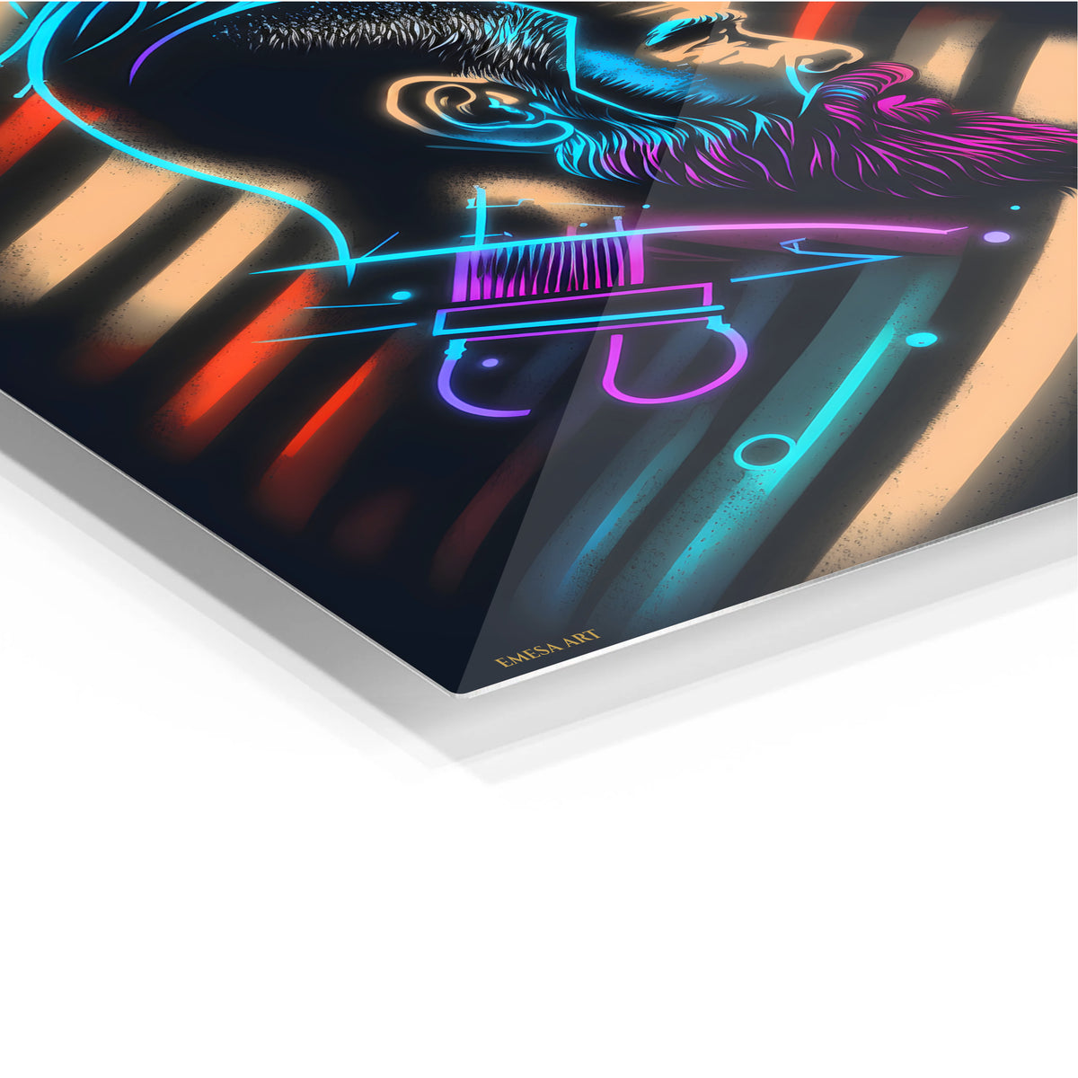 Neon Barber Portrait Metal Wall Art | EMESA ART
