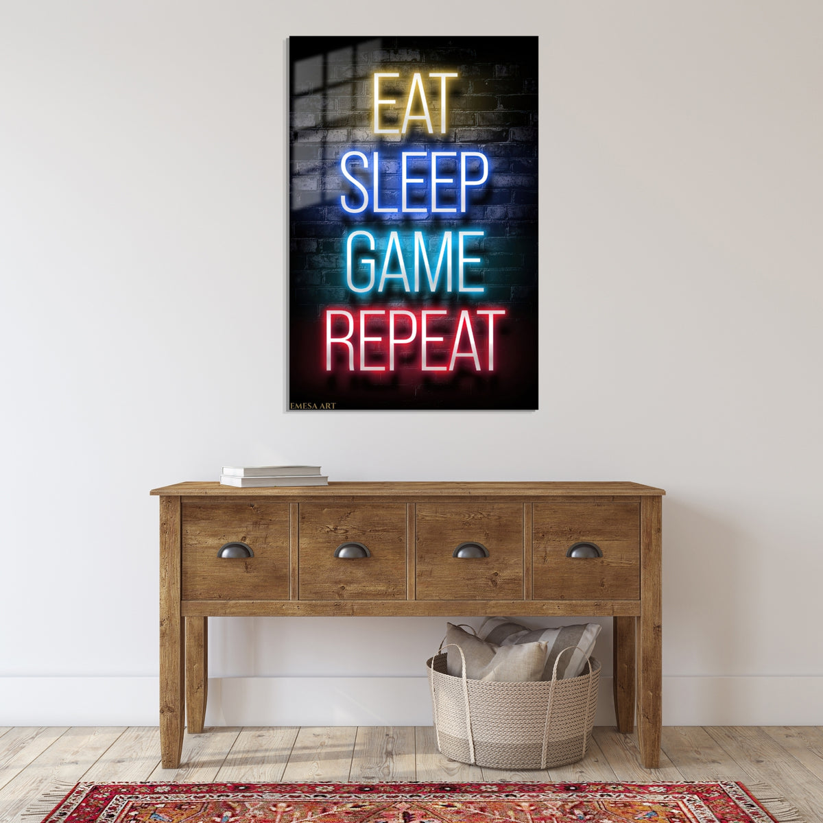 Eat Sleep Game Repeat Neon Metal Wall Art | EMESA ART