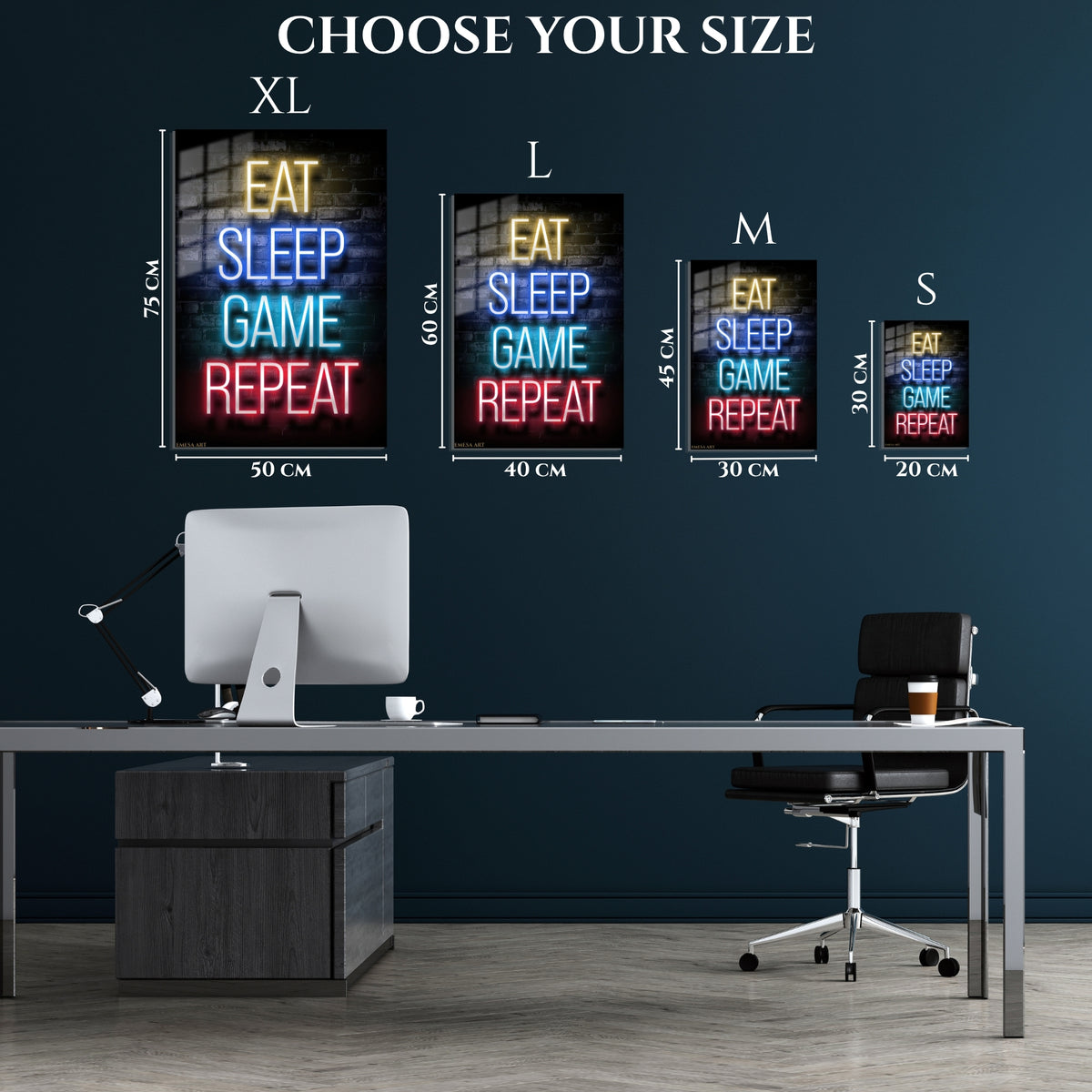 Eat Sleep Game Repeat Neon Metal Wall Art | EMESA ART