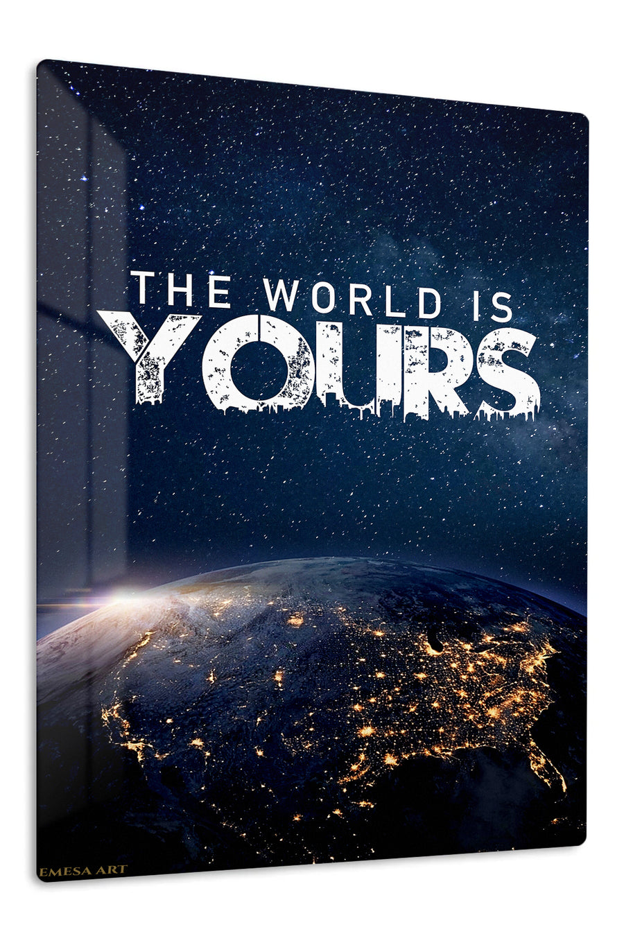 The World Is Yours Space Quote premium metal wall art – front view
