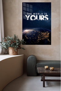 The World Is Yours Space Quote metal wall art displayed in a contemporary living space