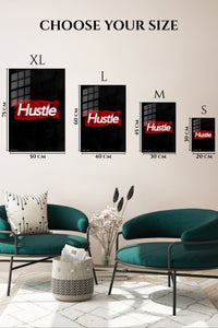 EMESA metal wall art size comparison guide for Hustle Red Brushstroke Typography
