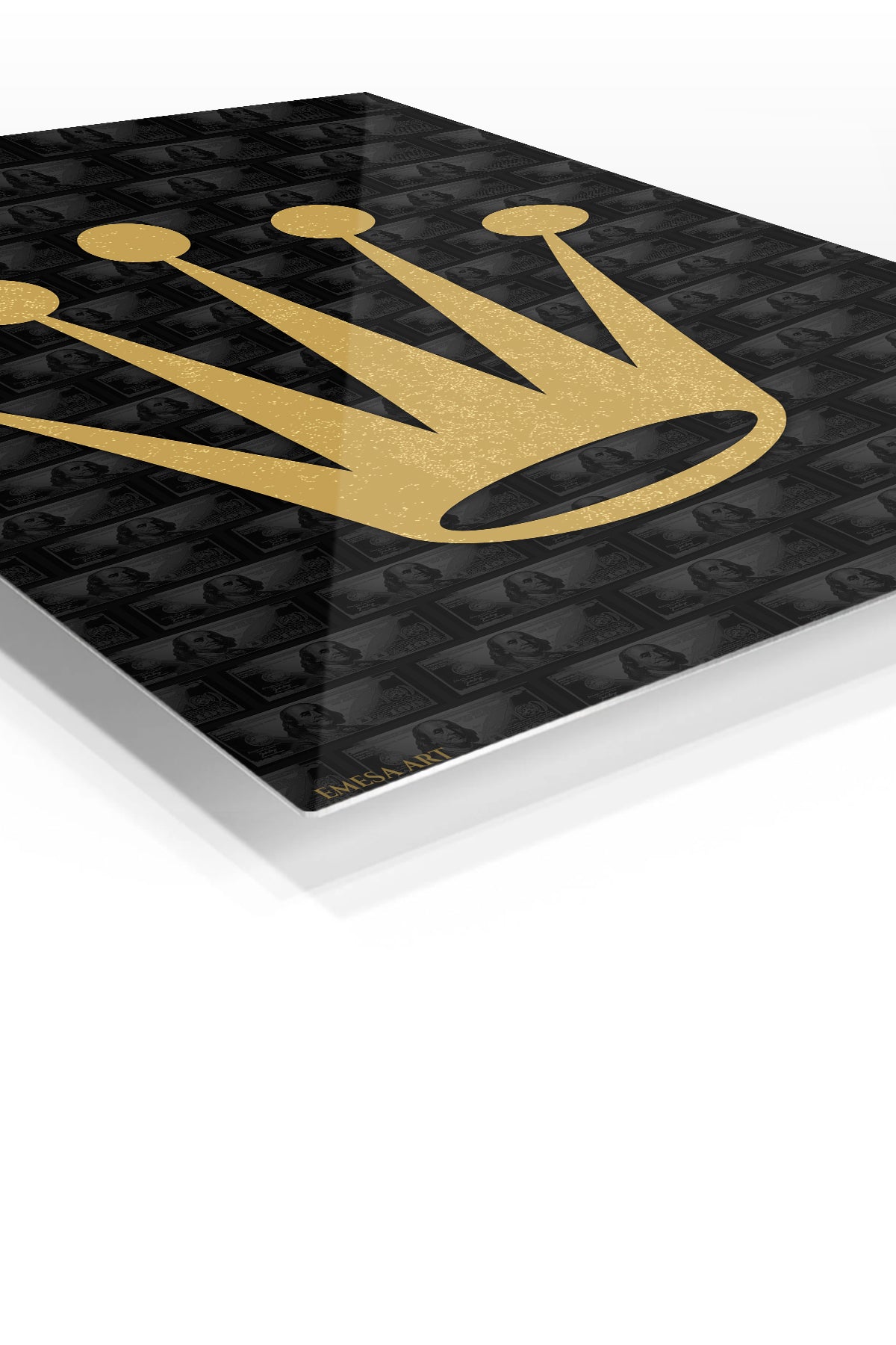 Golden Crown of Ambition premium metal wall art – angled view