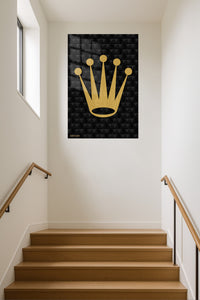 Golden Crown of Ambition metal wall art displayed in a contemporary living space