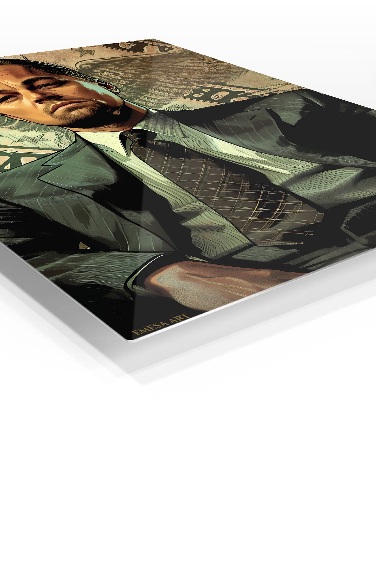 Ambition in a Pinstripe Suit premium metal wall art – angled view