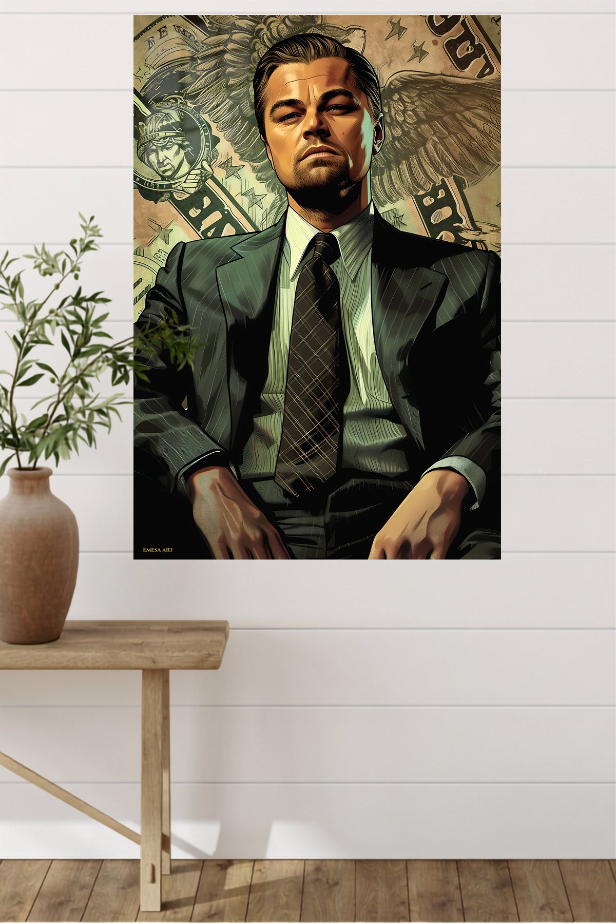 Ambition in a Pinstripe Suit metal wall art displayed in a modern interior