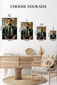 EMESA metal wall art size comparison guide for Ambition in a Pinstripe Suit